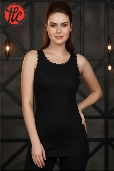 Anıl Kadın Kalın Askılı Hafif Rahat İnce ve Çok Yumuşak Jakarlı Dantelli Sıcak Tutan Termal Üst İçlik - 4