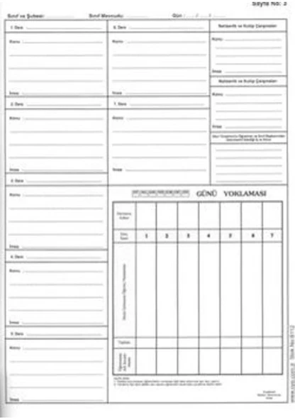 Ders Defteri 7 Derslik Günlük Yoklama Fişli - 2