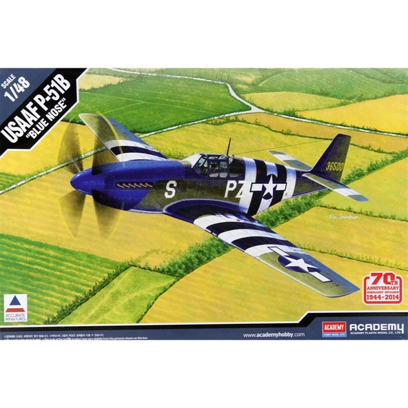 Academy 12303 1/48 Ölçek, P-51B Normandiya Çıkartması 70. Yıl Savaş Uçağı, Plastik Model kiti ürün görseli