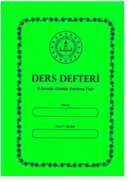 Ders Defteri 8 derslik Günlük Yoklamalı Plastik kapak yeşil