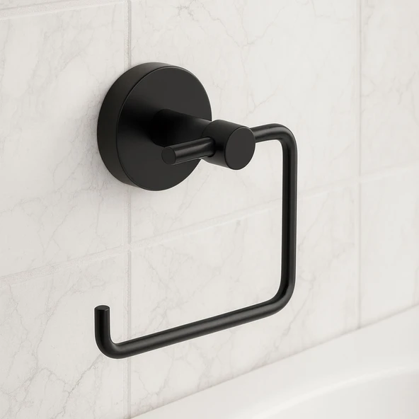 Kapaksız WC Kağıt Aparatı Vidalı Siyah Paslanmaz Metal Duvar Tipi Tuvalet Kağıtlık Banyo Aksesuarı - Resim 3