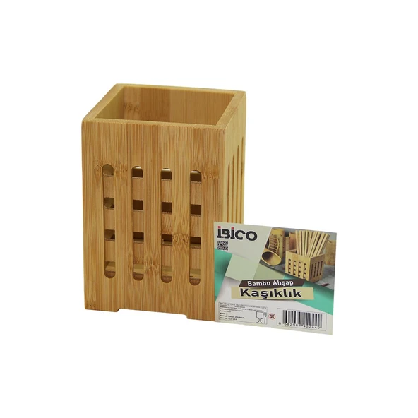 BÜYÜK - PENCERELİ  KARE=10X10CM  AHŞAP BAMBU KAŞIKLIK ORGANİZER (5284) ürün görseli