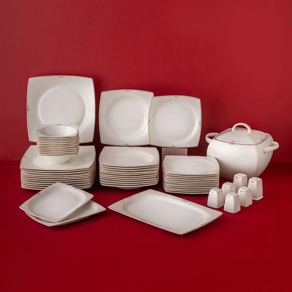 Emsan Fine Bone Estiva Gold 61 Parça 12 Kişilik Kare Yemek Takımı ürün görseli 1