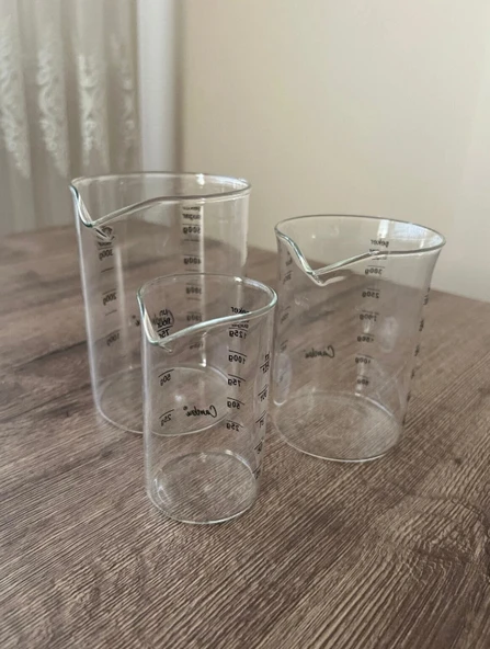 Borosiliksat 3'Lü Ölçü Kabı (500ML, 300ML, 125ML) Un, Şeker, Sıvı Ölçü Kabı - 2
