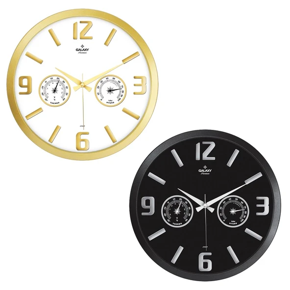 TERMOMETRELİ ISI - NEM ÖLÇER KABARTMA RAKAMLI DUVAR SAATİ (5284) ürün görseli