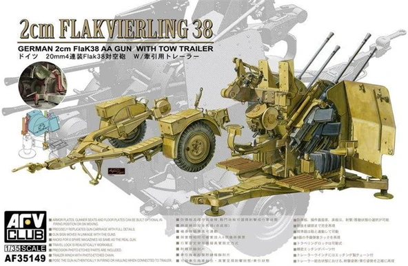 AFV Club AF35149 1/35 Ölçek, 4X2cm Flakvierling 38 with Trailer Uçaksavar, Plastik Model kiti ürün görseli