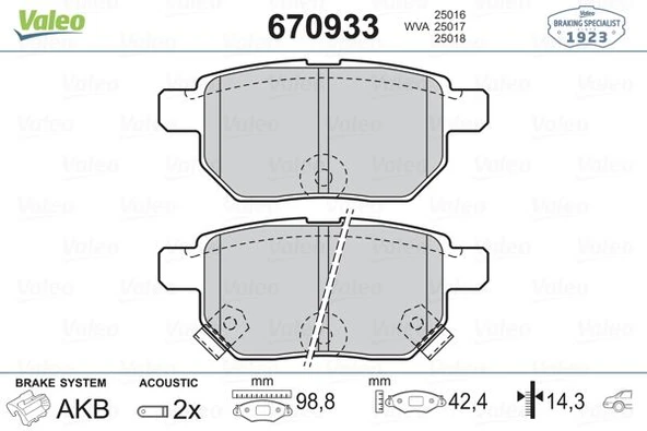 VALEO 670933 ARKA BALATA AURIS-COROLLA 1.4-1.6 VVTI 07-10 1.4D-4D-1.6 13 > YARIS 1.0 VVTİ 06 > 1.8 VVTİ 07 > 0446612130-0446652120-WVA24610 ürün görseli 1