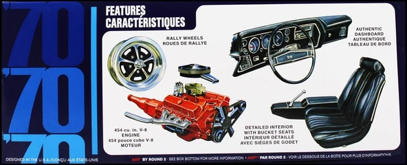 AMT 1143M 1/25 Ölçek, 1970 Chevy Chevelle SS Araba, Plastik Model kiti - Resim 2