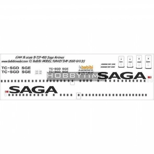 Babibi DAT01035 1/144 Ölçek, Saga Airlines, Boeing 737-400, Dekal Çıkartma ürün görseli