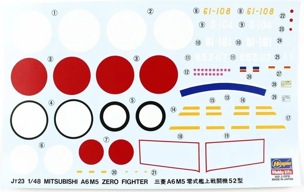 Hasegawa JT23 19123 1/48 Ölçek, MitsubishiI A6M5 Zero Fighter Type 52 (Zeke), Savaş Uçağı Plastik Model Kiti - Resim 4
