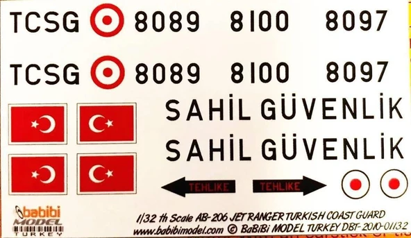 Babibi DBT01132 1/32 Ölçek, Türk Sahil Güvenliği, AB-206, Dekal Çıkartma ürün görseli