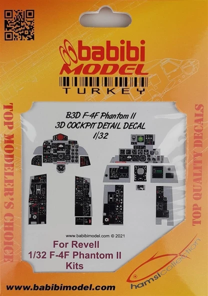 Babibi B3D-0004 1/32 Ölçek, F-4F Phantom II, Kokpit Detayları, 3 Boyutlu Dekal Çıkartma ürün görseli