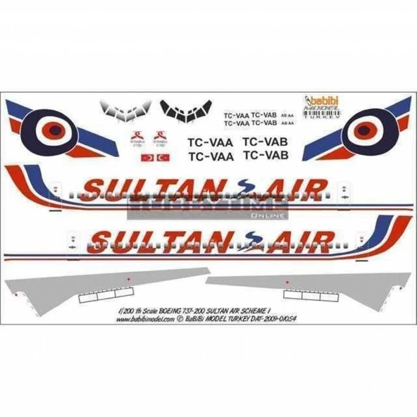 Babibi DAT01054 1/200 Ölçek, Sultan Air, Boeing 737-200, Dekal Çıkartma ürün görseli
