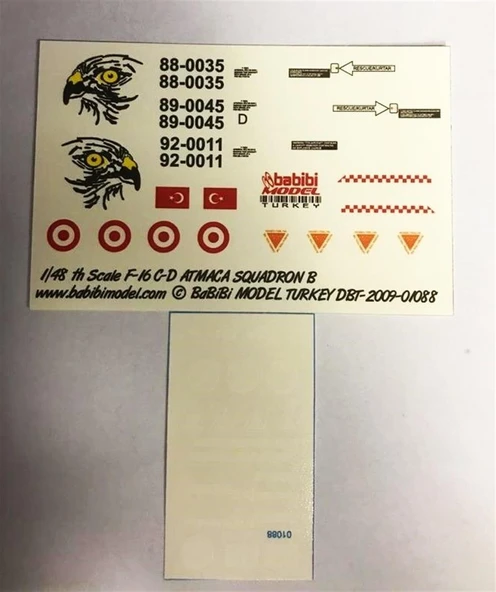 Babibi DBT01088 1/48 Ölçek, Turaf F-16 C/D, 182.Atmaca Filo, Dekal Çıkartma ürün görseli 1