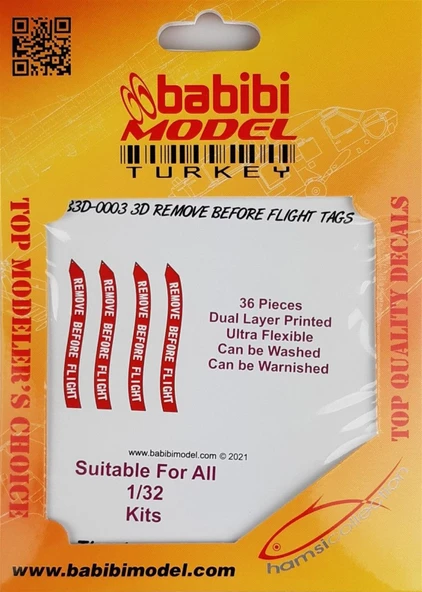 Babibi B3D-0003 1/32 Ölçek, Remove Flight Tags, 3 Boyutlu Dekal Çıkartma ürün görseli