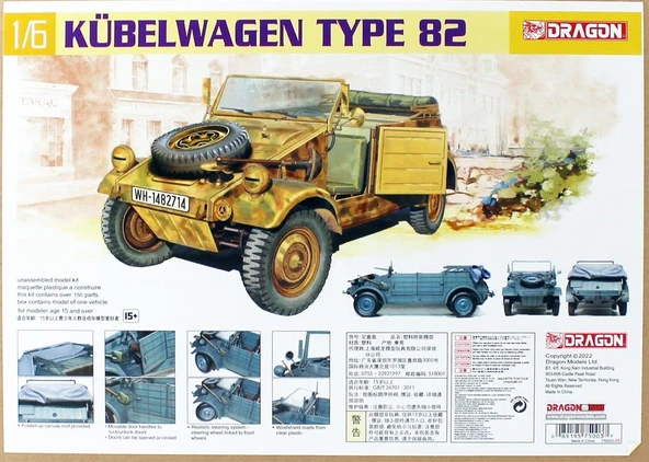 Dragon 75003 1/6 Ölçek, Volkswagen Kübelwagen Tip-82 Hafif Zırhlı Arac Plastik Model Kiti ürün görseli