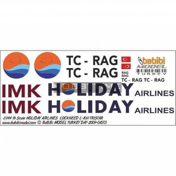 Babibi DAT01073 1/144 Ölçek, Holiday Airlines, Lockheed L-1011, TR, Dekal Çıkartma ürün görseli