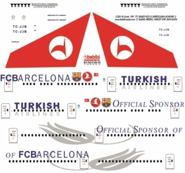 Babibi DAT01136 1/200 Ölçek, Thy, Boeing 777-300ER, Old & Barcelona, Dekal Çıkartma - Resim 3