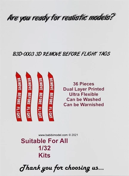 Babibi B3D-0003 1/32 Ölçek, Remove Flight Tags, 3 Boyutlu Dekal Çıkartma - Resim 2