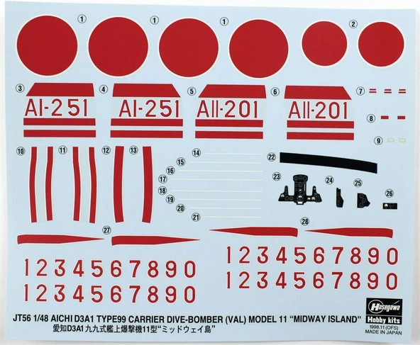 Hasegawa JT56 9056 1/48 Ölçek, Aichi D3A1 Type 99 Carrier Dive Bomber, Savaş Uçağı Plastik Model Kiti - Resim 4