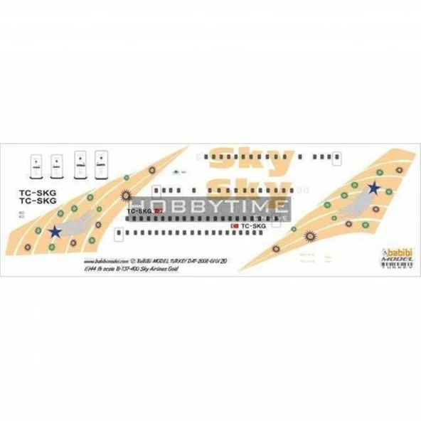Babibi DAT01020 1/144 Ölçek, Sky Airlines,Boeing 737-400, Gold, Dekal Çıkartma ürün görseli