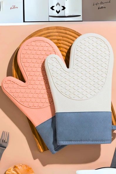 Mucit Home 1 ADET %100 Silikon Yanmaz Yapışmaz Silikon Fırın Eldiveni Mutfak Eldiveni Isıya Dayanıklı Eldiven - Resim 4