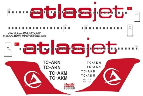 Babibi DAT01078 1/144 Ölçek, Atlasjet, MD-83, Dekal Çıkartma ürün görseli 1