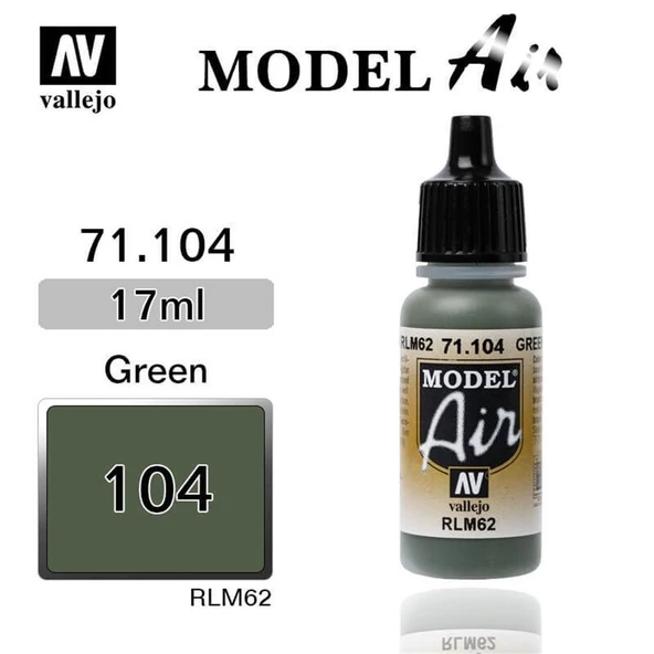 Vallejo 71104 18 ml. Green RLM62, Model Air Serisi Model Boyası ürün görseli