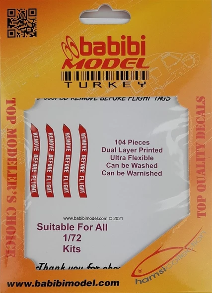 Babibi B3D-0001 1/72 Ölçek, Remove Flight Tags, 3 Boyutlu Dekal Çıkartma