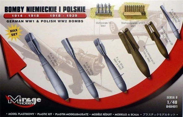 Mirage 848401 1/48 Ölçek, German WW1 And Polish Ww2 Bombs Max Se, Plastik Model kiti ürün görseli