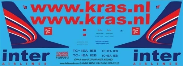 Babibi DAT01032 1/144 Ölçek, Inter Air, Boeing 737-800, Dekal Çıkartma ürün görseli