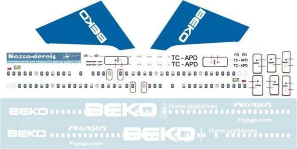 Nazca Decals Peg003 1/144 Ölçek, Pegasus B737-400 Classic -Beko Logo - Resim 2
