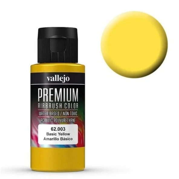 Vallejo 62003 60 ml. Basic Yellow, Opaque, Premium RC Color Serisi Model Boyası ürün görseli