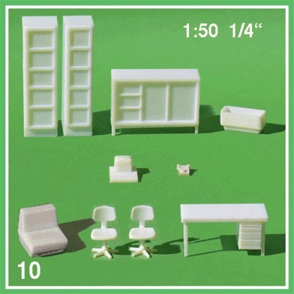 Schulcz 554005 1/50 Ölçek, Çalışma Odası Mobilyaları-Beyaz- 9 Par ürün görseli