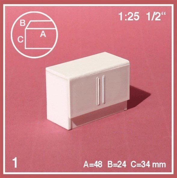 Schulcz 578108 1/25 Ölçek, Mutfak Dolabı-2 Kapaklı -Beyaz-48 Mm
