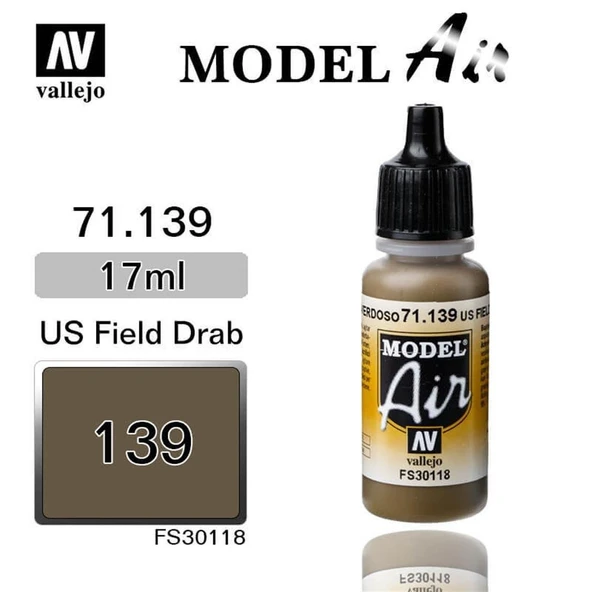 Vallejo 71139 18 ml. US Field Drab, Model Air Serisi Model Boyası ürün görseli