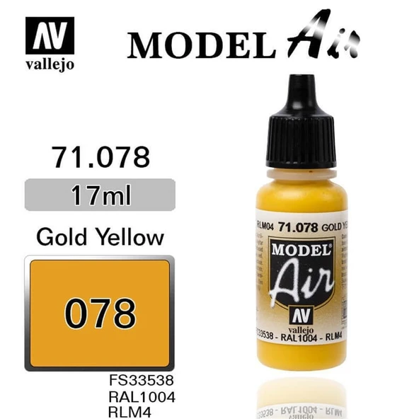 Vallejo 71078 18 ml. Yellow RLM04, Model Air Serisi Model Boyası ürün görseli 1