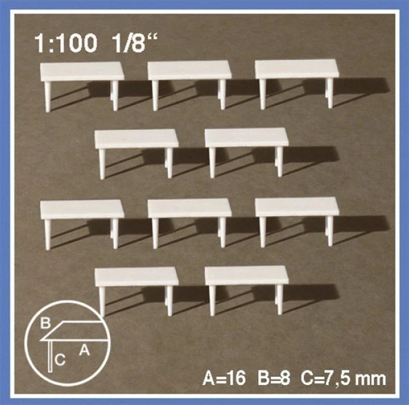 Schulcz 546020 1/100 Ölçek, -Dıkdörtgen Masa-Beyaz-10 Adet ürün görseli