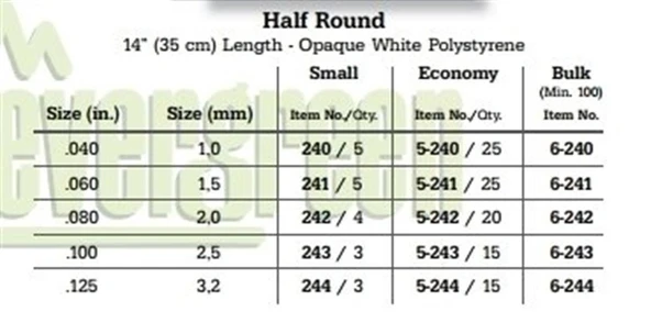 Evergreen 244 3,20*355 Mm Yarım Daıre Cubuk-3Adet -Beyaz - Resim 3