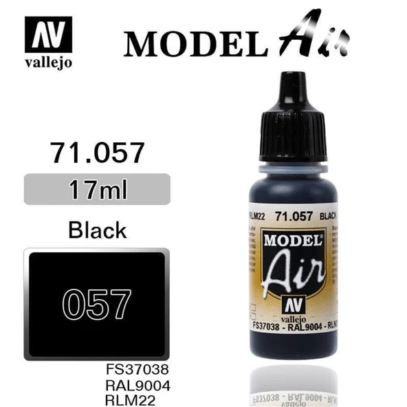 Vallejo 71057 18 ml. Black, Model Air Serisi Model Boyası ürün görseli