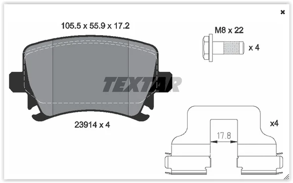 TEXTAR 2391401 ARKA BALATA PASSAT-CC-CADDY-GOLF5-GOLF6-JETTA-A3-A6-LEON-OCTAVIA-SUPERB 04 > 3C0698451D-1K0698451G-4F0698451D ürün görseli 1
