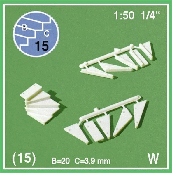Schulcz 853122 1/50 Ölçek, 90° Sola Dönen Basamak-Beyaz-15 Adet ürün görseli 1
