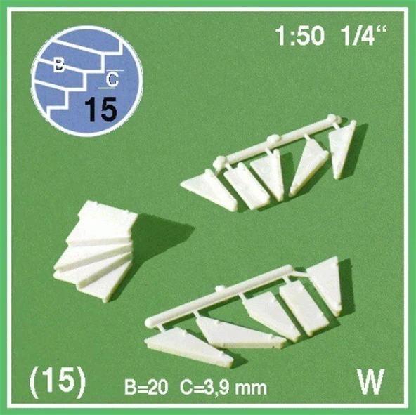 Schulcz 853121 1/50 Ölçek, 90° Sağa Dönen Basamak-Beyaz-15 Adet ürün görseli