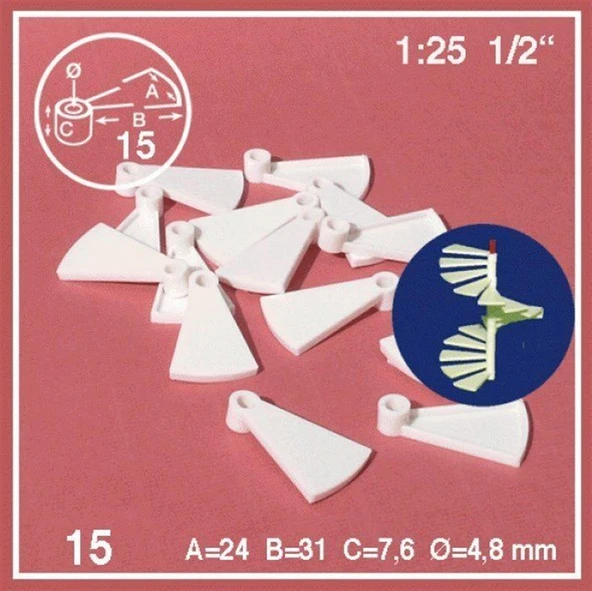 Schulcz 873104 1/25 Ölçek, Döner Basamaklar -Beyaz-40 Mm-15 Adet ürün görseli 1