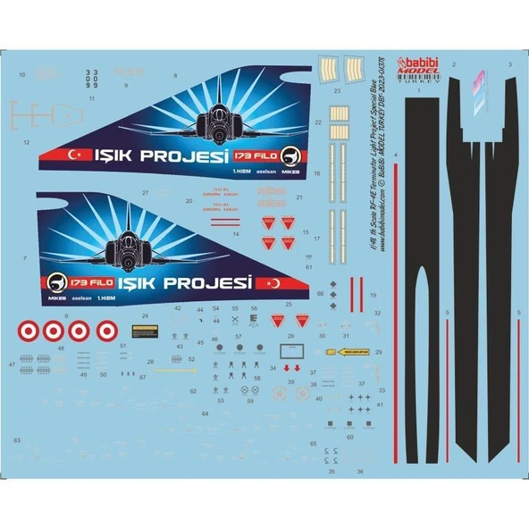Babibi DBT-01378 1/48 Ölçek, RF-4E Terminator Işık Projesi Özel Boyama Decal Set Kırmızı, Dekal Çıkartma - Resim 3