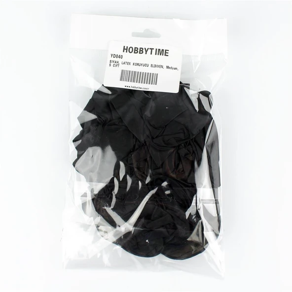 SİYAH, LATEX KORUYUCU ELDİVEN, Medyum, 5 ÇİFT - Resim 2