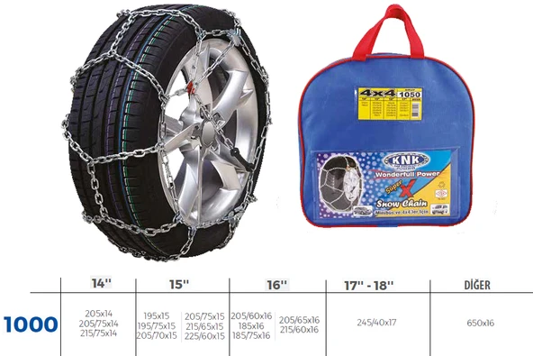 KNK4 1000 PATİNAJ ZİNCİRİ 4x4 JEEP - MİNİBÜS VE HAFİF TİC.ARAÇ ZİNCİR EBATLARI İÇİN RESİME BAKINIZ ürün görseli 1
