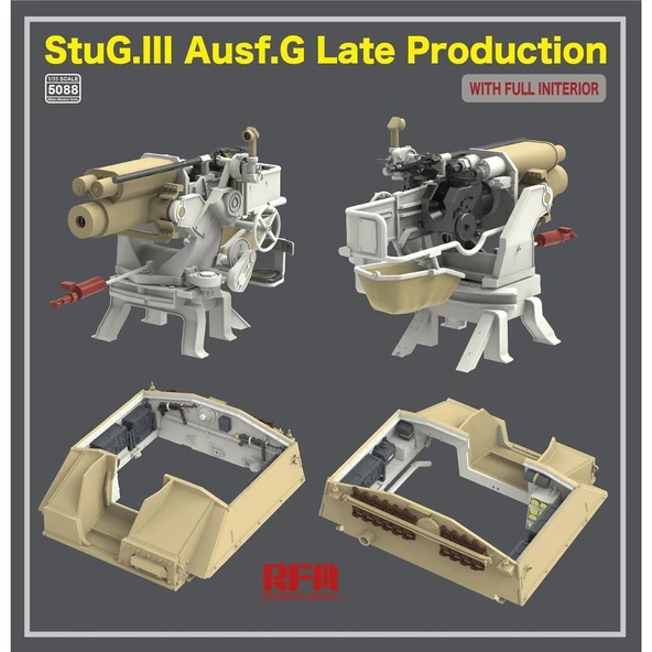 RFM 5088 1/35 Ölçek, StuG.III Ausf.G, Geç Dönem Tankı, İç Detaylı, Plastik Model kiti - Resim 4