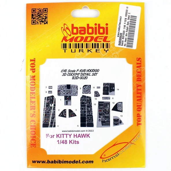 Babibi BD3-0020 1/48 Ölçek, F-101B VOODOO Kitty Hawk İçin Kokpit Seti, Dekal Çıkartma ürün görseli 1