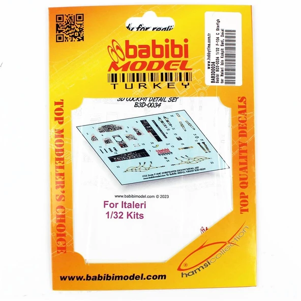 Babibi BD3-0034 1/32 Ölçek, F-104 C Starfighter Italeri İçin Kokpit Seti, Dekal Çıkartma ürün görseli